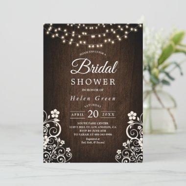 Budget Rustic Woodsy Light Lace Wood Bridal Shower Invitations
