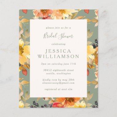 Budget Sage Floral Watercolor Bridal Shower Invite