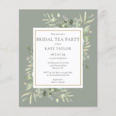 Budget Sage Green Foliage Bridal Tea Party Invite
