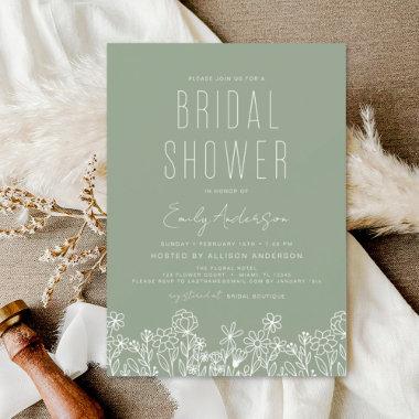 Budget Sage Green Wildflower Bridal Shower Elegant Flyer