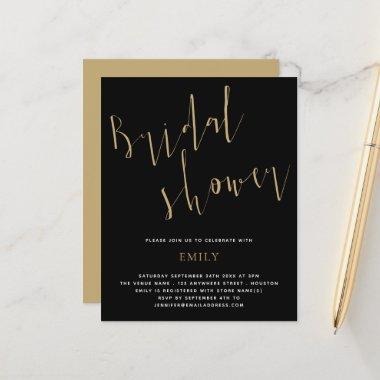 Budget Script Bridal Shower Gold Black Invitations