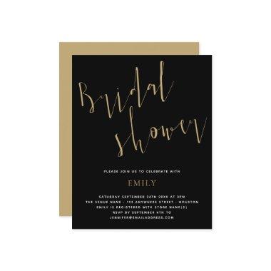 Budget Script Bridal Shower Gold Black Invitations