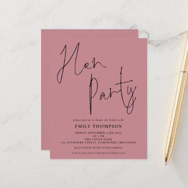 Budget Script Hen Party Dusty Rose Invitations