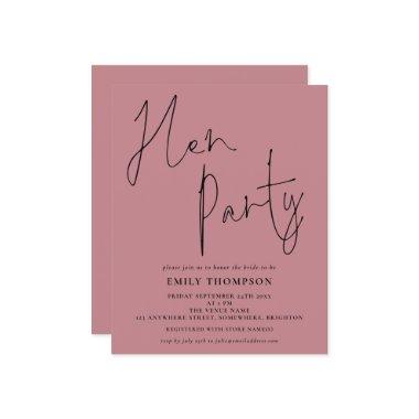 Budget Script Hen Party Dusty Rose Invitations