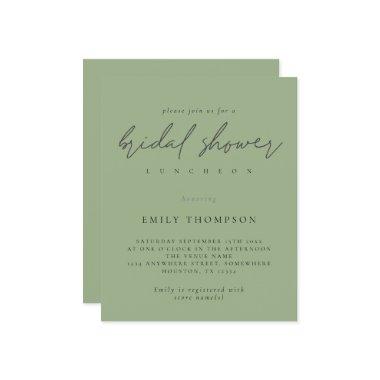 Budget Script Sage Green Bridal Shower Invitations