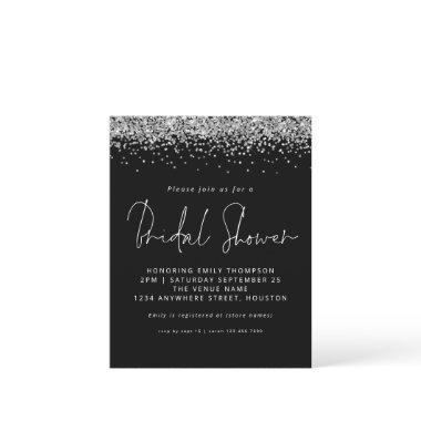 Budget Silver Glitter Bridal Shower Black Invite