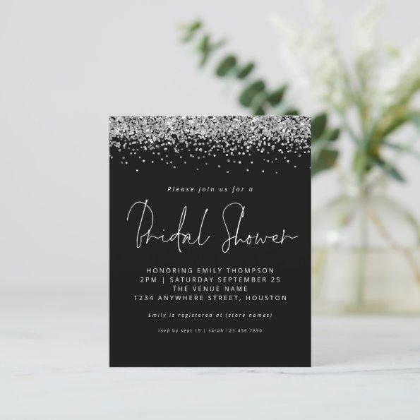 Budget Silver Glitter Bridal Shower Black Invite