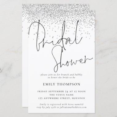 Budget Silver Glitter Bridal Shower Invitations