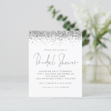 Budget Silver Glitter Bridal Shower White Invite