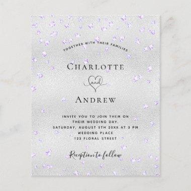 Budget silver violet hearts wedding Invitations