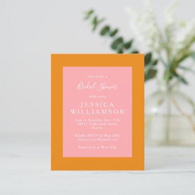 Budget Simple Pink Orange Bridal Shower Invite
