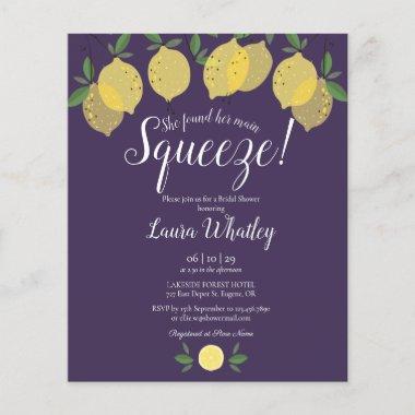 Budget Squeeze Lemons Purple Bridal Shower Invite