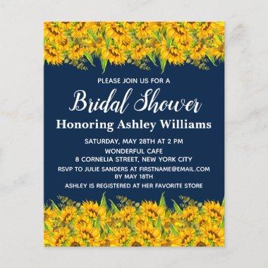 Budget Sunflower Bridal Shower Invitations Floral
