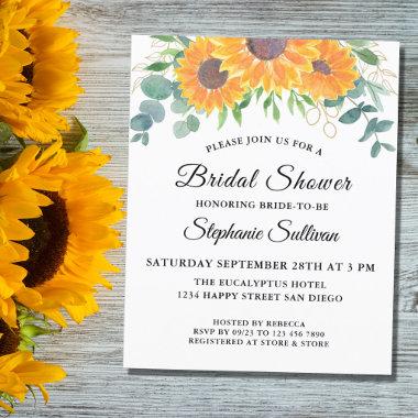 Budget Sunflower Greenery Bridal Shower Invitations
