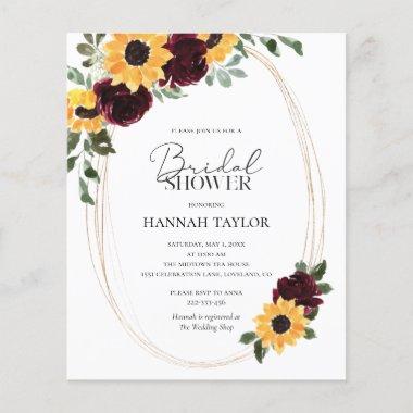 Budget Sunflower Roses Bridal Shower Invitations
