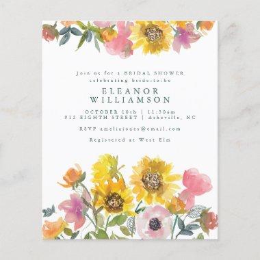 Budget Sunflower Watercolor Bridal Shower Invite