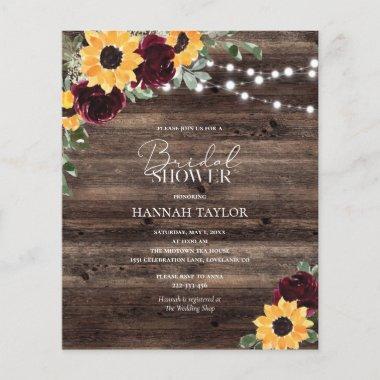 Budget Sunflower Wood Bridal Shower Invitations