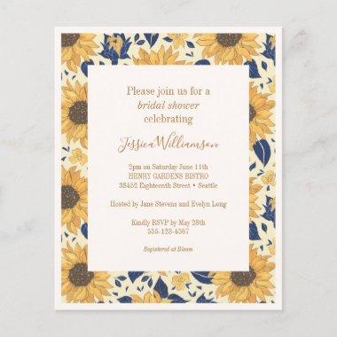 Budget Sunflower Yellow Blue Bridal Shower Invite