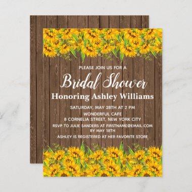 Budget Sunflowers Bridal Shower Invitations Wood
