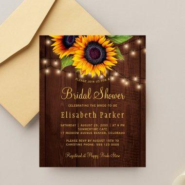 Budget sunflowers wood bridal shower Invitations