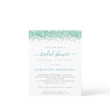 Budget Teal Glitter Bridal Shower Invitations