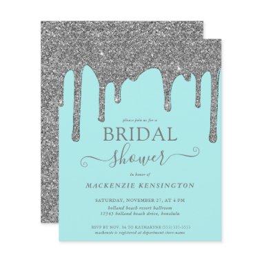 Budget Teal Silver Glitter Drips Bridal Shower