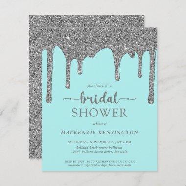 Budget Teal Silver Glitter Drips Bridal Shower