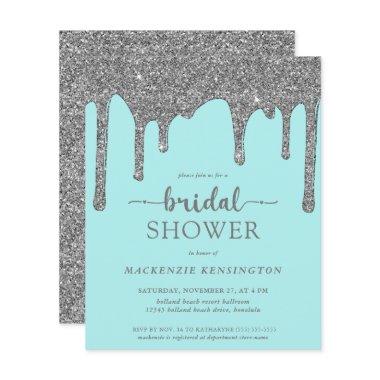 Budget Teal Silver Glitter Drips Bridal Shower