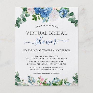 Budget Virtual Bridal Shower Eucalyptus Blue Pink Flyer