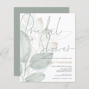 Budget Watercolor Foliage Bridal Shower Invitations