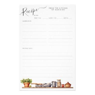Budget Watercolor Kitchen Shelf Utensils Recipe Flyer