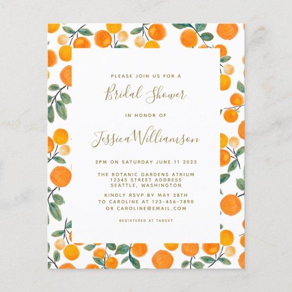 Budget Watercolor Oranges Bridal Shower Invite