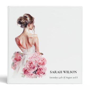 Budget Watercolor Pink Wedding Gown  3 Ring Binder