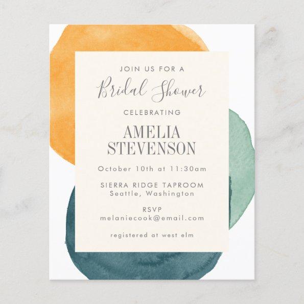 Budget Watercolor Teal Bridal Shower Invite