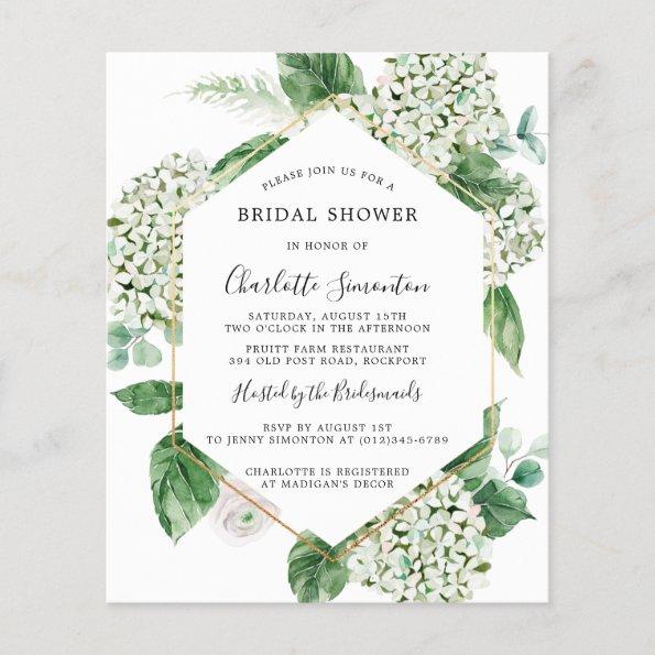 Budget White Hydrangea Bridal Shower Invitations