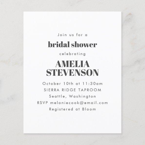 Budget White Minimalist Bridal Shower Invitations