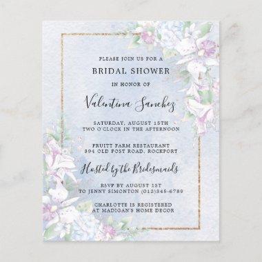 Budget White Orchids Blue Bridal Shower Invitations