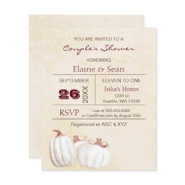 Budget white pumpkin Fall Bridal Shower Invitations