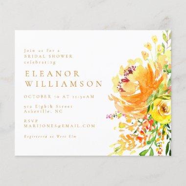 Budget Yellow Floral Art Bridal Shower Invite