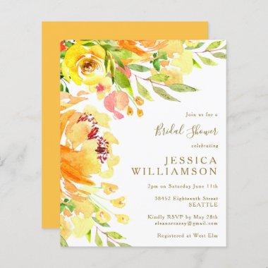 Budget Yellow Flowers Watercolor Bridal Shower