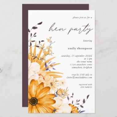 Budget Yellow Gray Floral Hen Party Invitations