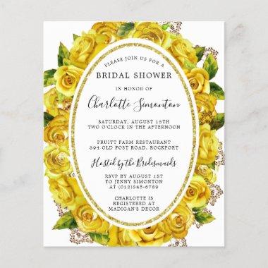 Budget Yellow Rose Bridal Shower Invitations