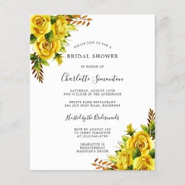 Budget Yellow Rose Floral Bridal Shower Invitations