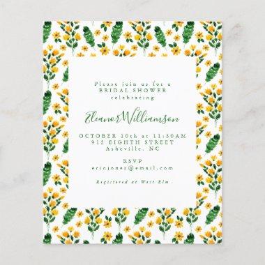 Budget Yellow Wildflower Watercolor Bridal Shower