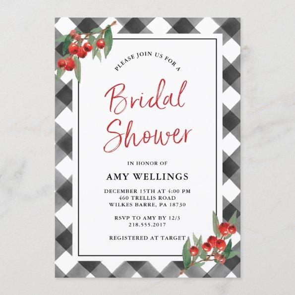 Buffalo Check Black & White Rustic Bridal Shower Invitations