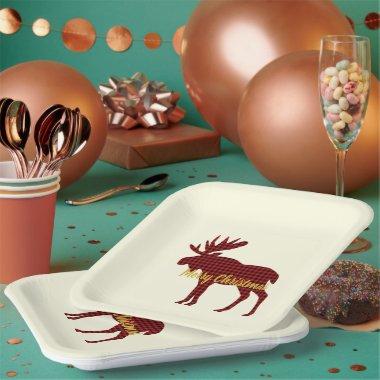 Buffalo Moose Plaid Ski Lodge Holiday Party Paper Plates