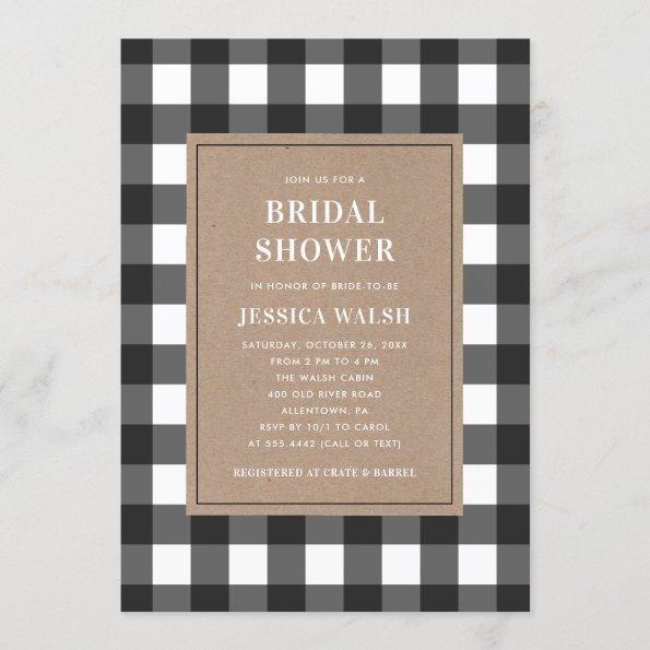 Buffalo Plaid Black and White Bridal Shower Invitations