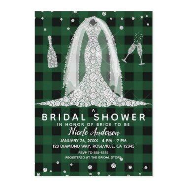 Buffalo Plaid Diamond Wedding Dress Bridal Shower Invitations