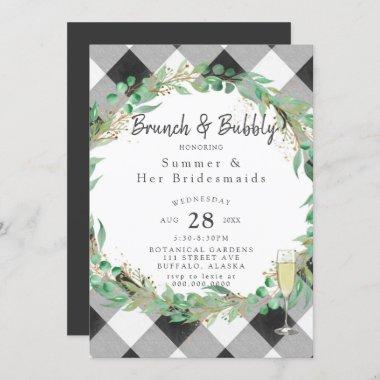 Buffalo Plaid Wreath Gold Bridesmaids Luncheon Invitations
