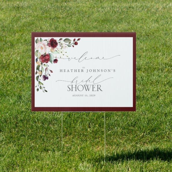 Bugundy Watercolor Floral Bridal Shower Welcome Sign